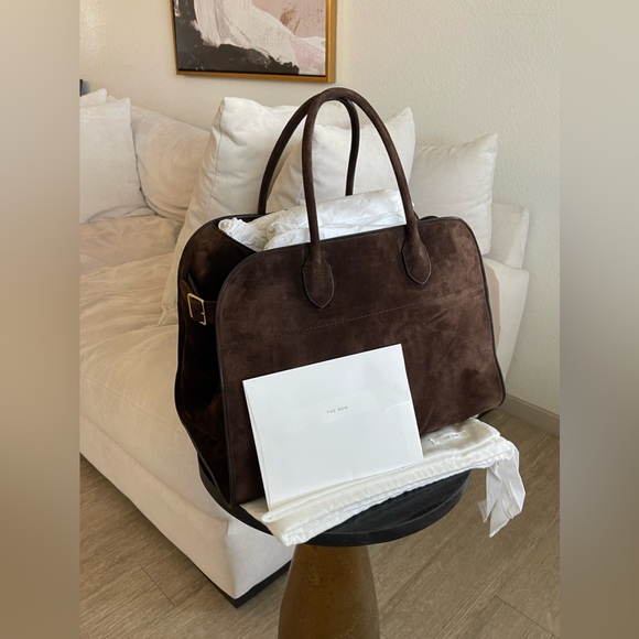 THE ROW SOFT MARGAUX 15 BAG IN MOCHA SUEDE - Picture 1 of 16